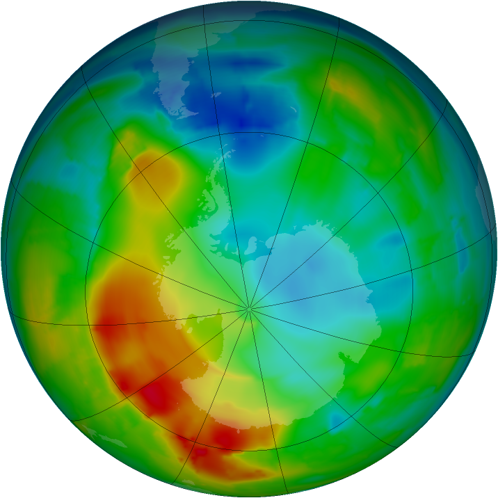 Antarctic ozone map for 18 July 2010